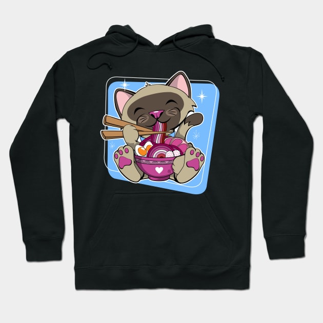 Cat Eating Ramen Lesbian Pride Hoodie by CuddleswithCatsArt